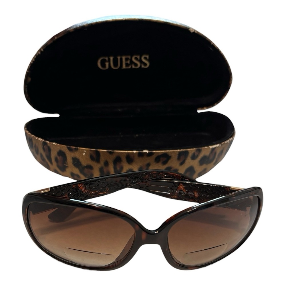 Guess Tortoise Reader Sunglasses Brown Gradient Lenses + Case Beach Resort Vacay